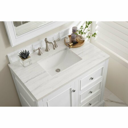 James Martin Vanities De Soto 36in Single Vanity, Bright White w/ 3 CM Arctic Fall Solid Surface Top 825-V36-BW-3AF